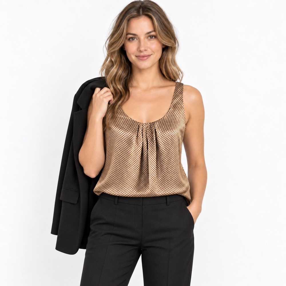 New York & Company Camisole Small Gold Polka Dot Satin Adjustable Y2K Careerwear